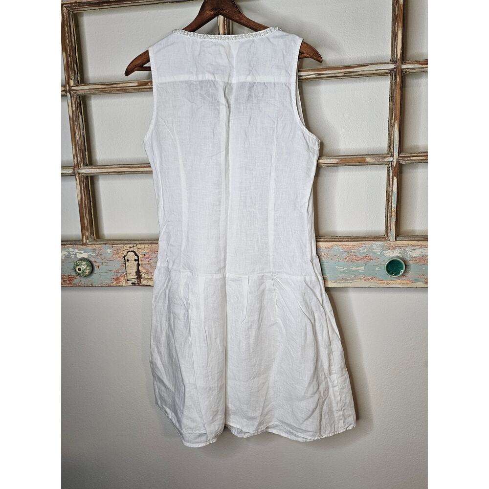 Linen Dress White Drop Waist Pearl Accents by Malvin Germany Ladies size Small - Picture 9 of 11